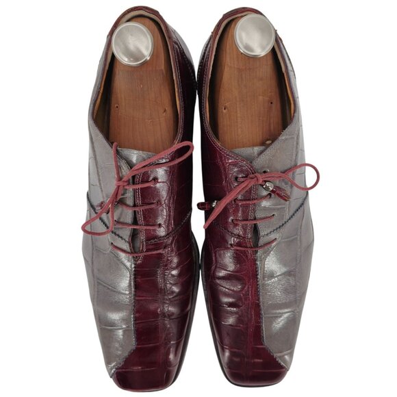 Vintage Mauri Exotic Alligator Burgundy Gray Dress Shoes Mens 13M Derby Oxfords - Picture 6 of 11